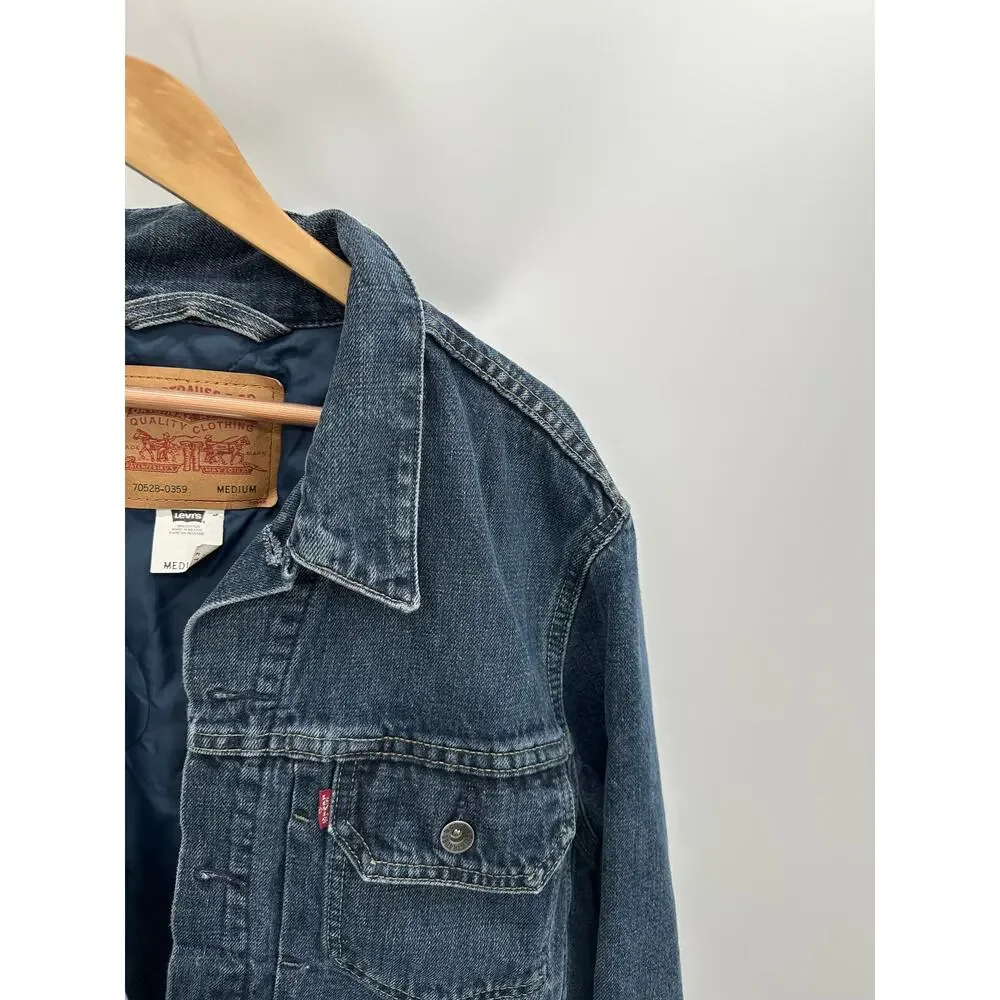 Levi's Jacket‎ Men MEDIUM Blue 2002 Denim Quilted Insulated Long Sleeve Trucker